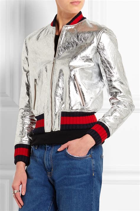 gucci silver bomber jacket|Gucci bomber jacket women.